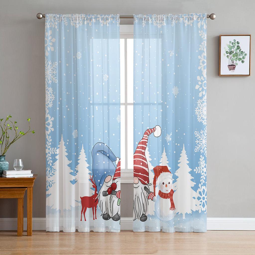 Christmas Christmas Tree Leaves Green Red Tulle Sheer Window Curtains for Living Room Bedroom Decor Voile Curtains Drapes