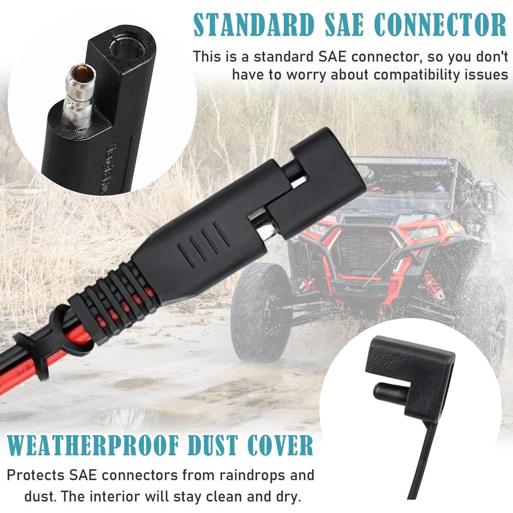DAOKAI SAE Stecker, 2 Fuß SAE O-Ring Klemmenkabelbaum 10AWG Schnellverbindung/Trennung, 15A/20A/30A Sicherung Auto Fahrrad Traktor - 2 Stück