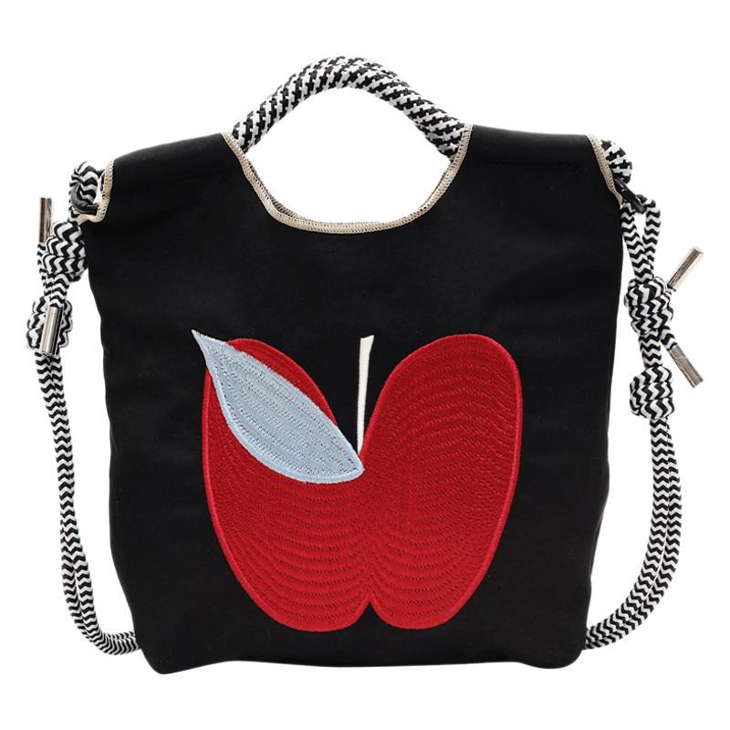 2025 New Environmentally Friendly Shopping Bag Embroidered Nylon Bag Mini Mini Tote Bag Crossbody Female Apple