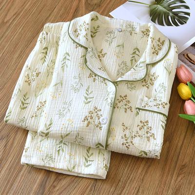 Baumwollpyjama Damen Bedruckt Revers Langarm Nachtwäsche Set Herbst Winter Hausbekleidung Kleidung Pyjama Pour Femme Nachtanzug