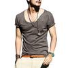 Men T-shirt Large V Neck Thin Solid Color Slim Fit Soft Short Sleeves Mid