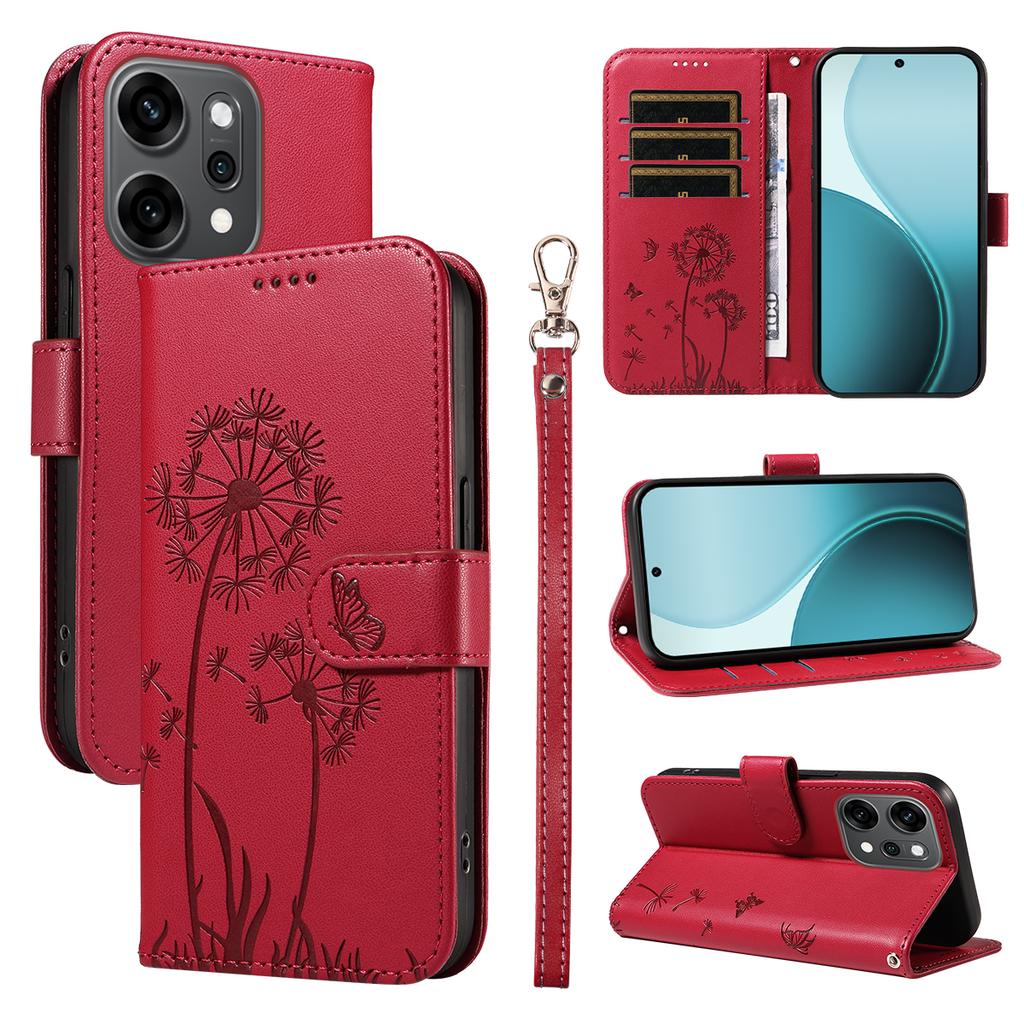 For Oppo Reno14 Pro 5G (China)/Oppo Reno14 Pro 5G (Global) Leather Wallet Case with Strap Dandelion Imprint Phone Stand Cover