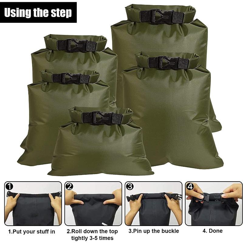 5Pcs Waterproof Dry Bags, 1.5L /2.5L /3.5L /4.5L /6L Lightweight Dry Sacks Portable Dry Bag for Outdoor Hiking Fishing Camping Use (Green)