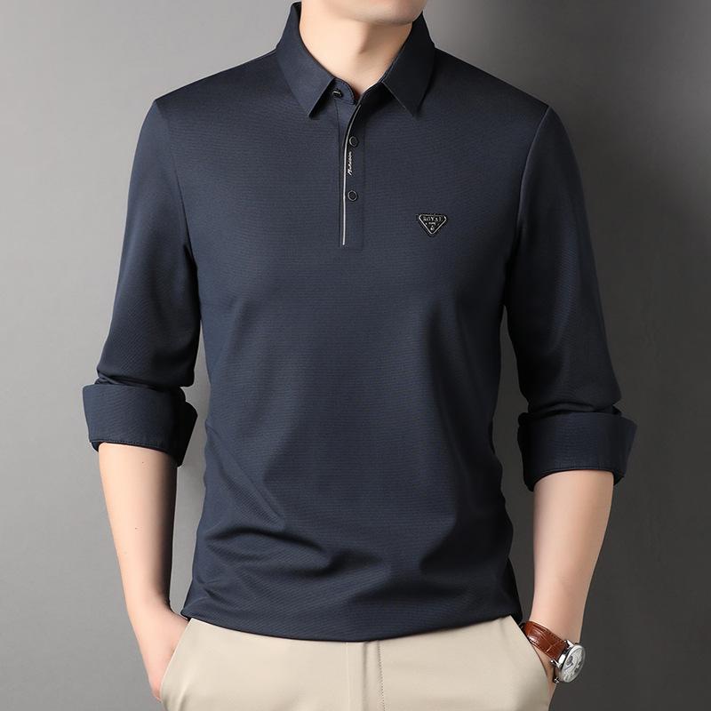Men's Tops Are Breathable and Versatile, Long-sleeved Polo Shirts, Fashionable Young and Middle-aged Solid Color Lapel T-shirts, Trendy Tops