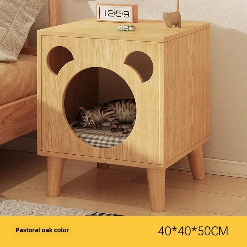 

Simple Solid Wood Cat Nest Bedside Table Multi-functional Cat House Storage Cabinet Bed Storage Cabinet Villa