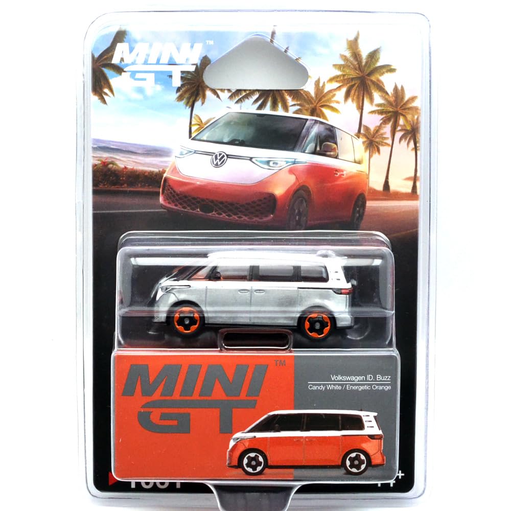 MINI GT scale VOLKSWAGEN ID BUZZ CHASE USA MiJo Toys Limited Volkswagen ID BUZZ Chase Blister 164 (CANDY WHITE/ENERGETIC ORANGE) CAR, Edition, (Candy синий
