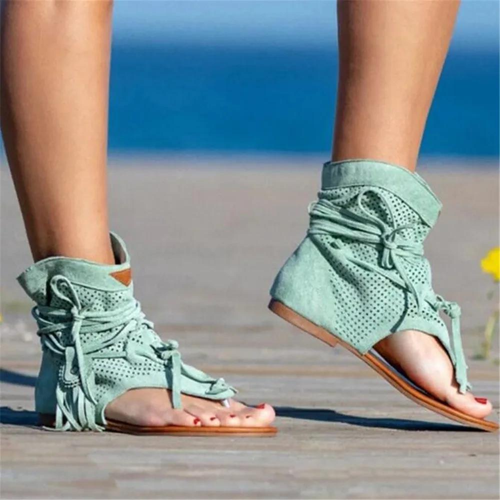 Fashion 2025 Women's Sandals Shoes Summer Stand-alone Fashion Flat Sandals Woman Designer Platform Ladies Tassel Hollow Out Large Size
