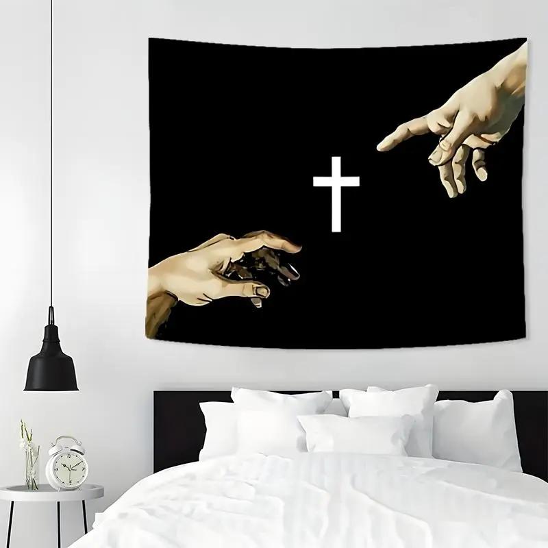 Gothic Christ Cross Tapestry Art Wall Hanging Bedroom Dormitory Studio Aesthetics Polyester Wall Decoration