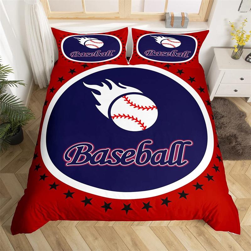 Baseball Duvet Cover King Size Polyester Sports Theme Bedding Set For Baseball Lovers Boys Girls