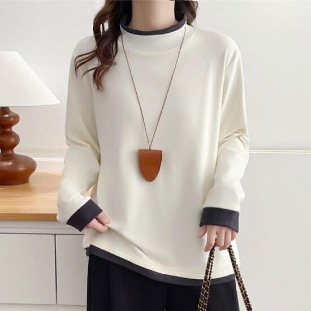 Navava NT3138 Basic Daily Inner Color Blocked TurTleneck Long Sleeve T shirT