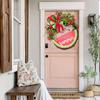 Summer Logo Wreath Watermelon Plaque Porch Decor, Summer Logo with Plastic Leaves Summer Home Farmhouse Porch Garden Patio Decor
