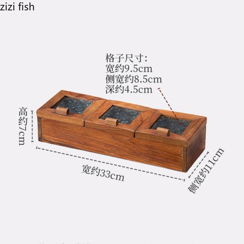 Solid Wood Storage Box Glass Lid Jewelry Boxes 3 Grids Snack Plate Dried Fruit Box Candy Boxes Jewelry Organizer Snack Trays