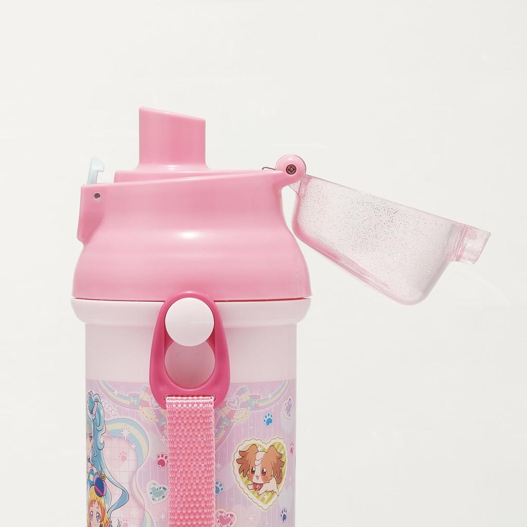 Skater Wasserflasche aus Kunststoff, 480 ml, mit einem Druck, antibakteriell, kinderfreundlich, leicht, antibakterielle Behandlung, hergestellt in Japan, Wandafuru Girls PSB5SANAG