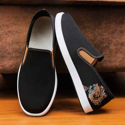 Embroidered Cloth Shoes Men's New Soft-soled Medium Casual, Light, Comfortable and Breathable Single Cotton Men's Shoes