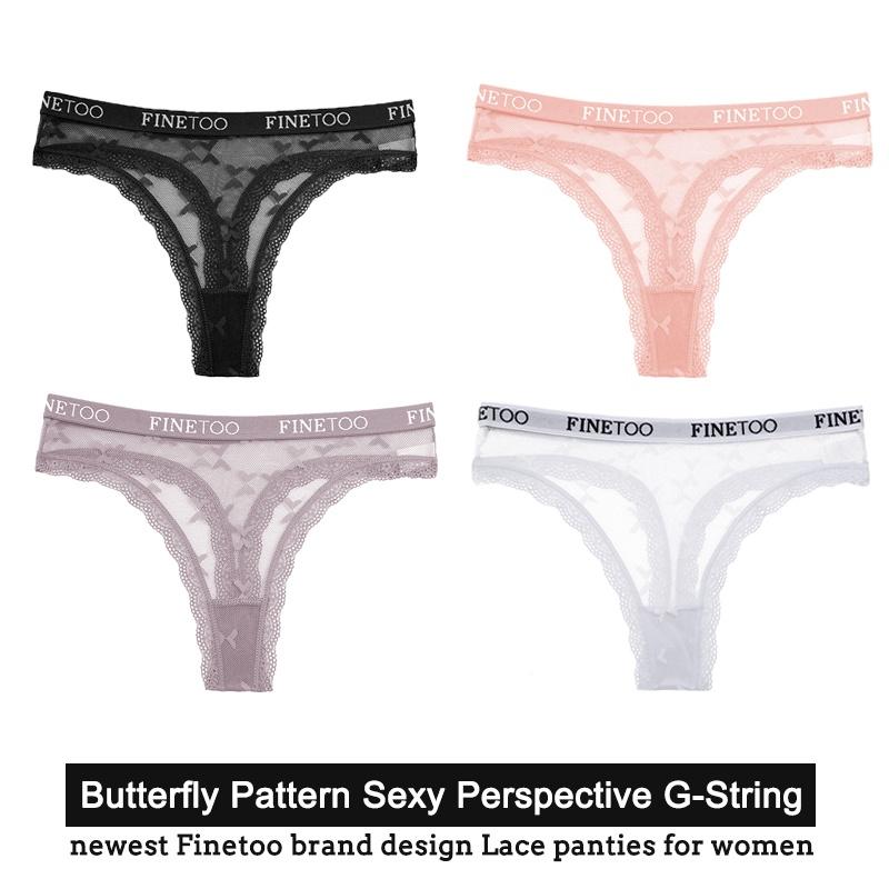 FINETOO 4 ცალი/კომპლექტი სექსუალური მაქმანებიანი ქალის ტრუსები G-String საცვლების ინტიმური თეთრეული ქალის ტრუსი პეპელა ყვავილოვანი ტრუსებისთვის