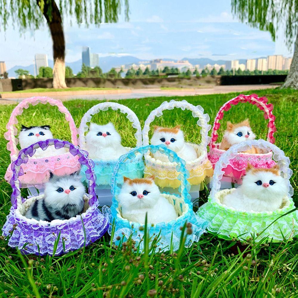 Plastic Flower Basket Cat Simulation Cat Toy Cute Cat Ornament