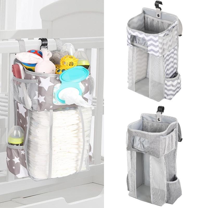 Gray Striped Baby Bedside Hanging Bag Ideal Storage Solution For Nursery