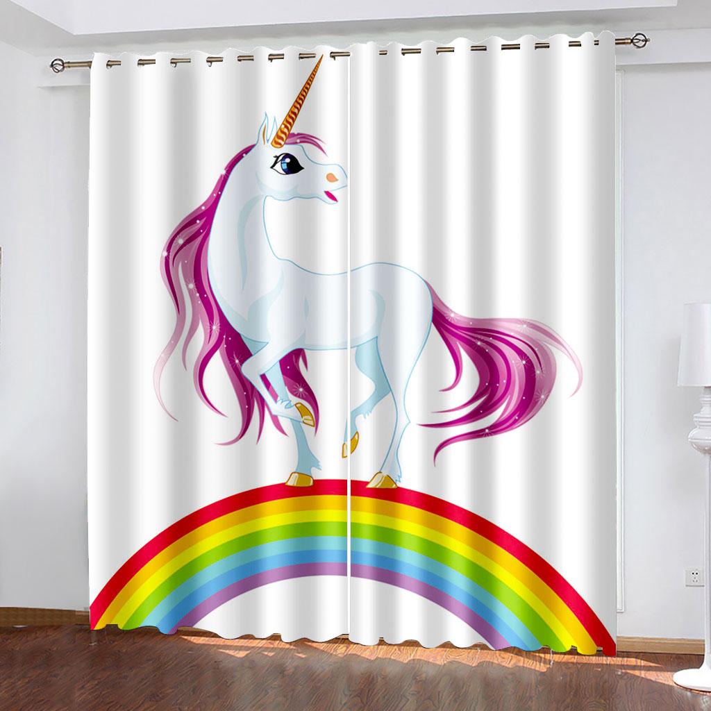 Free Shipping Pink Black Rainbow Unicorn Cartoon Window Thin Shading Curtain Kids Childern for Bedroom Living Room Decor Hooks