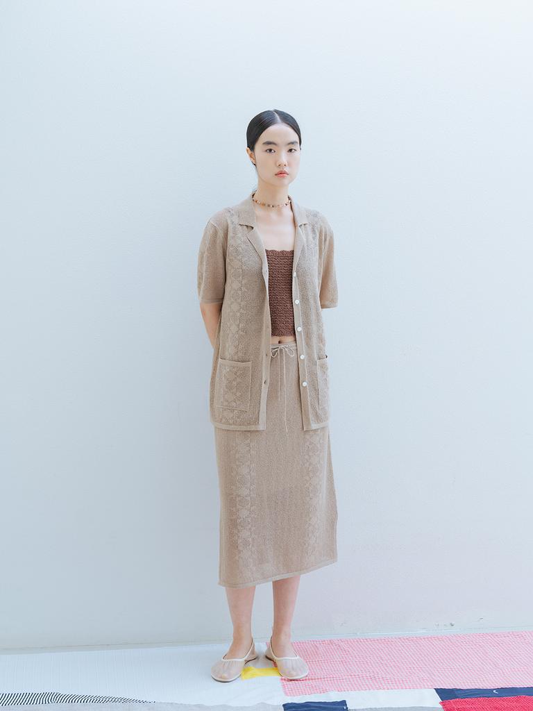 Reply Linen Blended Crochet Mid Skirt