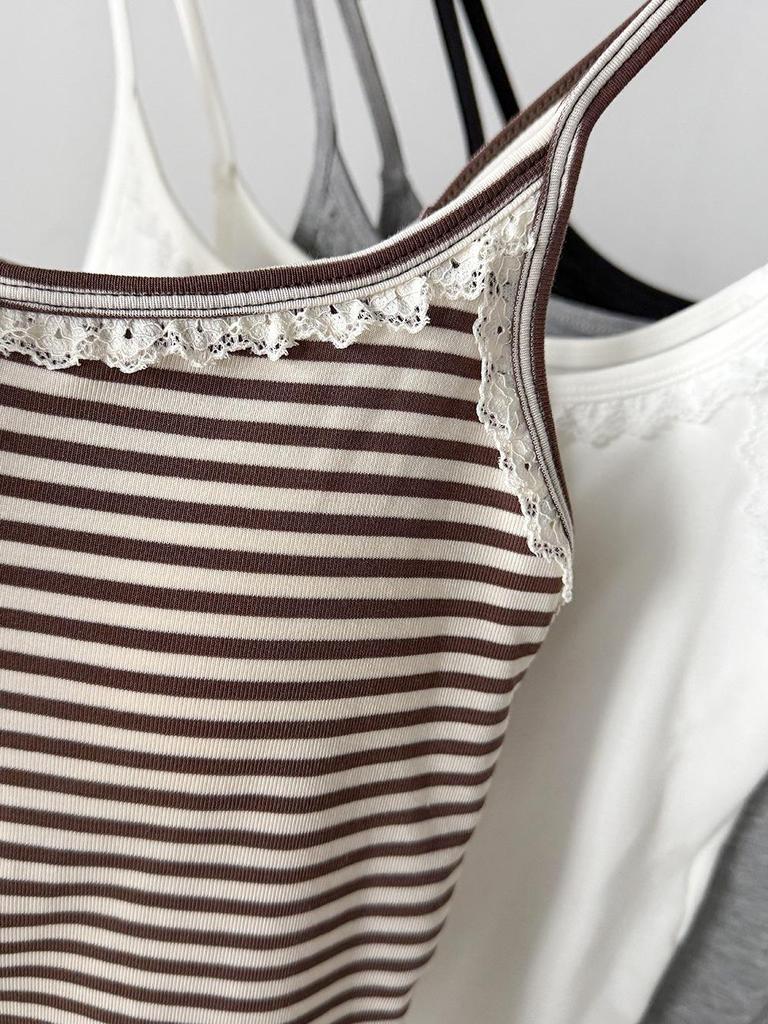 Wang Qizhi Women's Lace Trim Button Camisole Vest - Spring/Summer Versatile Top WQ183