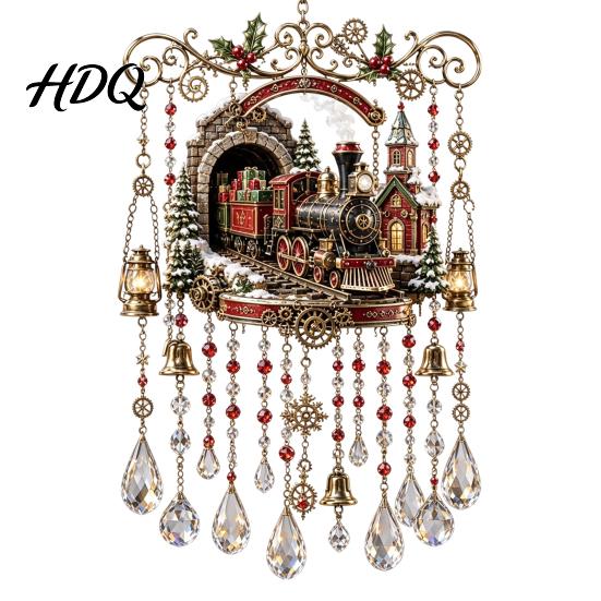 Clear Faceted Crystal Pendant Christmas Wind Chime with Bead Chain Cat Car/Owl Xmas Tree Ornaments Pattern Design Retro Hanging Ornament for