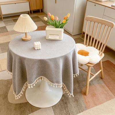 Baumwoll-Leinen-Tischdecke mit Fransenrändern, Waschbare einfarbige Tischdecke mit Quasten, Runde Tischabdeckung für Küche Esszimmer