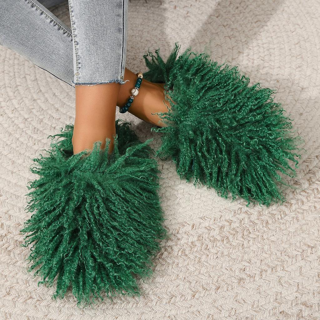 Fashion New Women's Wool winter Slippers Wool Home Warmth Flat Bottom Non slip Sleeve Durable Sandals Fashion Large size Slippers 36-46