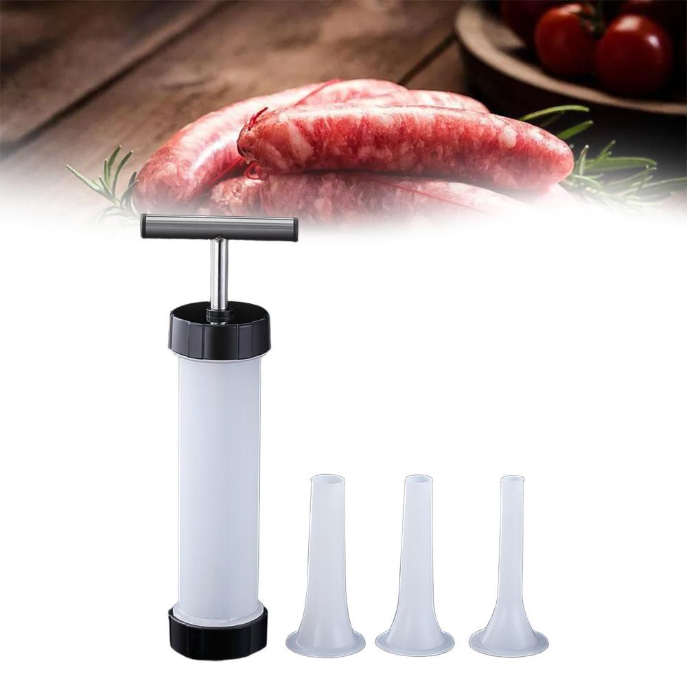 Manual Sausage Stuffer Hand Push Sausage Maker for Home Use Portable Tool with 3 Nozzles 23mm 19mm 15mm PP Stainless Steel