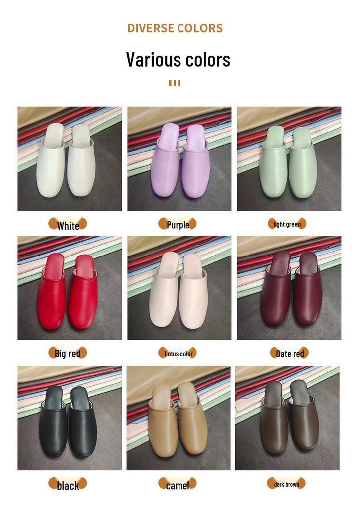Spring & Autumn Lambskin Leather Slippers - Japanese Style Indoor Couple Slippers for Home & B&B Vacations