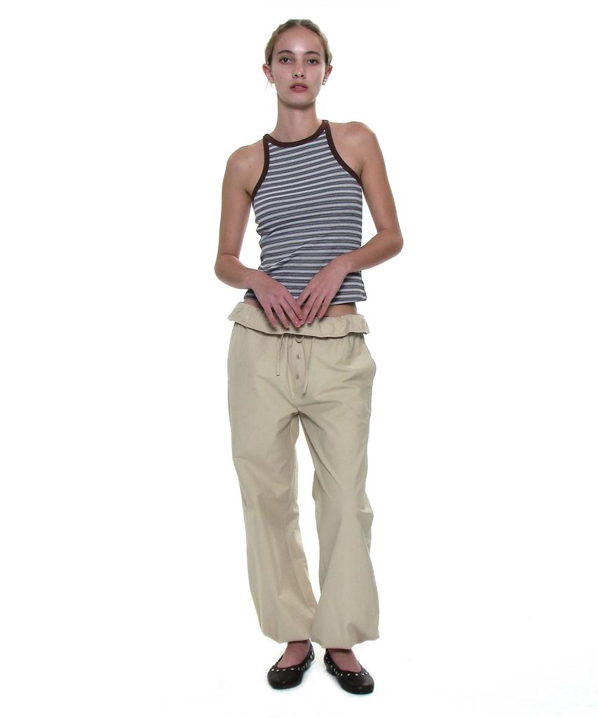 PARTIMENTO WOMEN Two-Way Frill Turnover Waist Pants_Khaki Beige