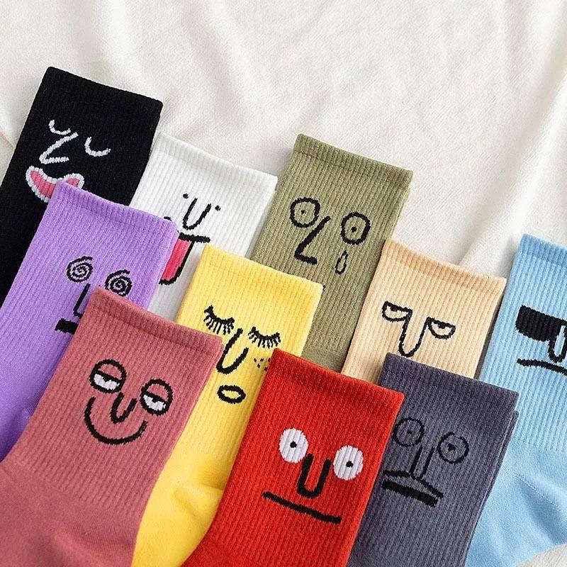 3 Paar Socken Damensocken Wadensocken Koreanische Socken mit schrulligem Ausdruck Cartoon-Trendsocken im College-Stil