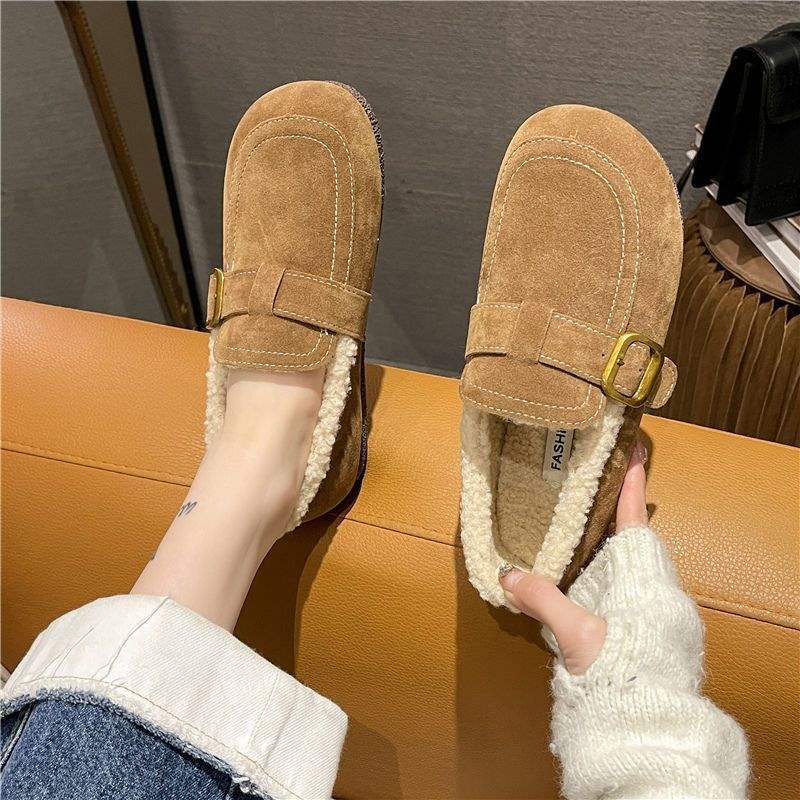 One-pedal piled and thickened fluffy shoes 2025 Xiaoxiangfeng autumn and winter new flat-bottomed women's Birkenmuller shoes