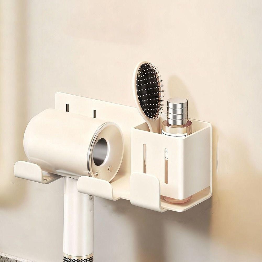 No-Drill Hair Dryer Storage Rack Wall Mounted Blow Dryer Hanger  for Household