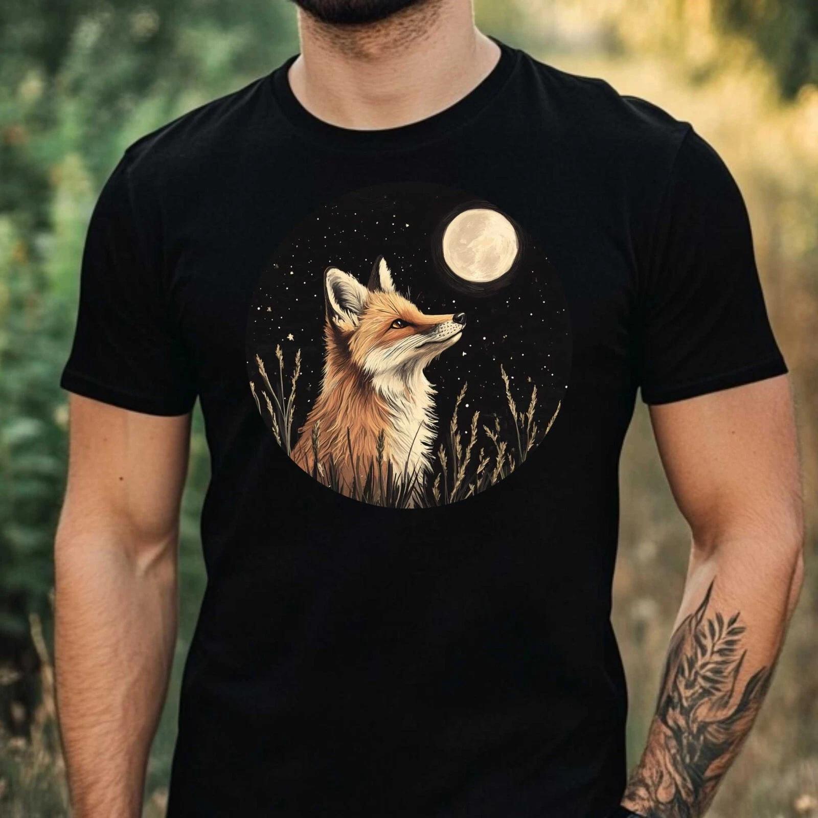 T-Shirt Herren Fuchs im Mondlicht Motiv Baumwolle Größe XS bis 5XL XS