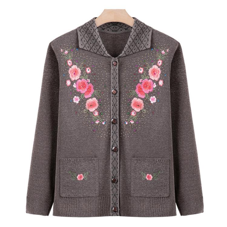 Fable Moeders van middelbare en oudere leeftijd dragen geborduurd vest in herfst en winter Het vest voor ouderen gebreid vestjas 4XL donkerbruine kleur