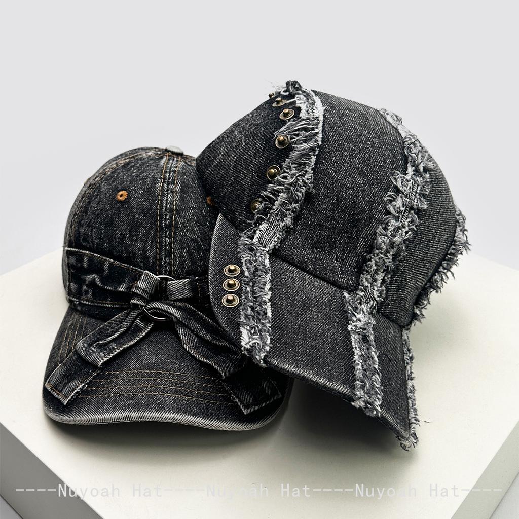 And Women Vintage Bow Broken Style Baseball Caps Sun Protection Korean Style Heat Retaining Personalized Peaked Hats Outdoor Use All-Match