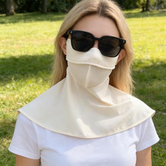 Sun Protection Guard Lightweight Quick-Dry Fabric Solid Color Ice Silk Face Guard Shawl Design Semi-covered Face Neck Sun