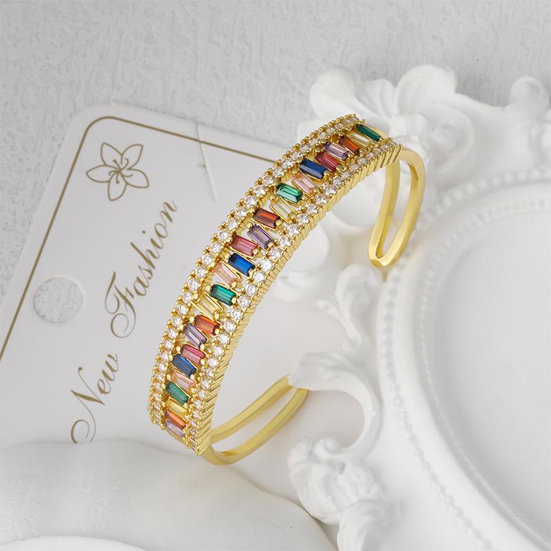 New Fashion Irregular Micro-Inlaid Colored Zirconium Light Luxurious Style Open Bracelet for Women One Size(18CM~21CM)