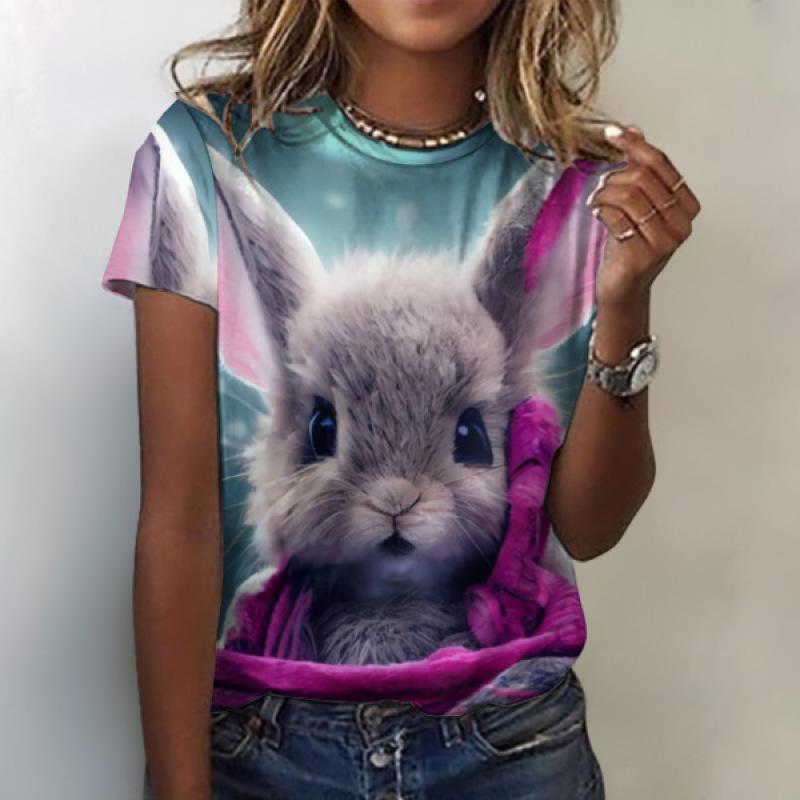 Женская футболка с 3D принтом кота и летним элементом — фото 13