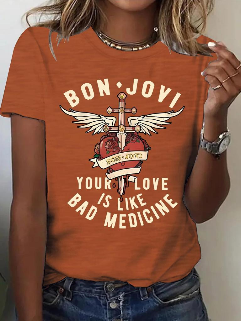 Bon Jovi Women's Short Sleeve Summer T-shirt Top - New Fashion