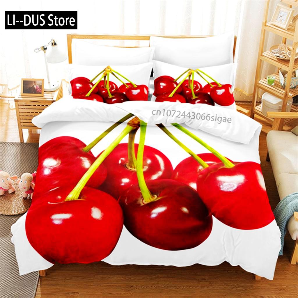 Comforter Red Cherry Bedding Set 3D Bedding Digital Printing Queen Size Bedding Set Fashion Designs