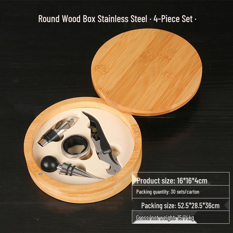 Premium Wine Opener Gift Set: Stainless Steel Pourer, Leather & Wooden Box, Waiter's Knife Corkscrew Barware