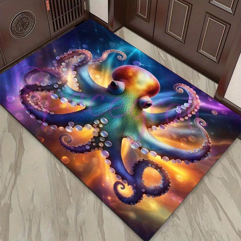 Vibrant Octopus Rug for Modern Living Room DecorUnique Sea Life Area RugsHome Accessories Anti slip carpet can be machine washed