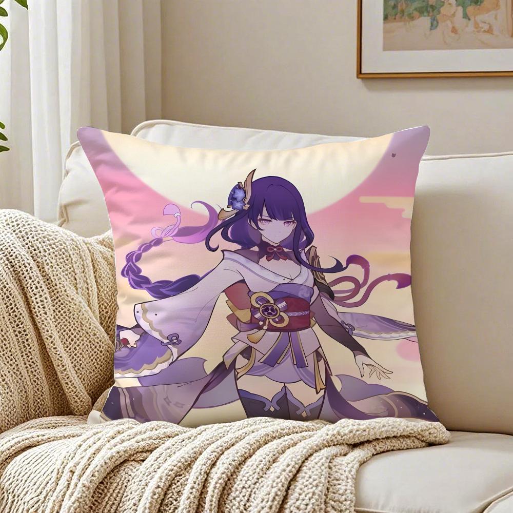 Popular Genshin Impact Raiden Shogun Cushion Cover Pillowcase Antidustmite Living Room Sofa Decor Cushion Room