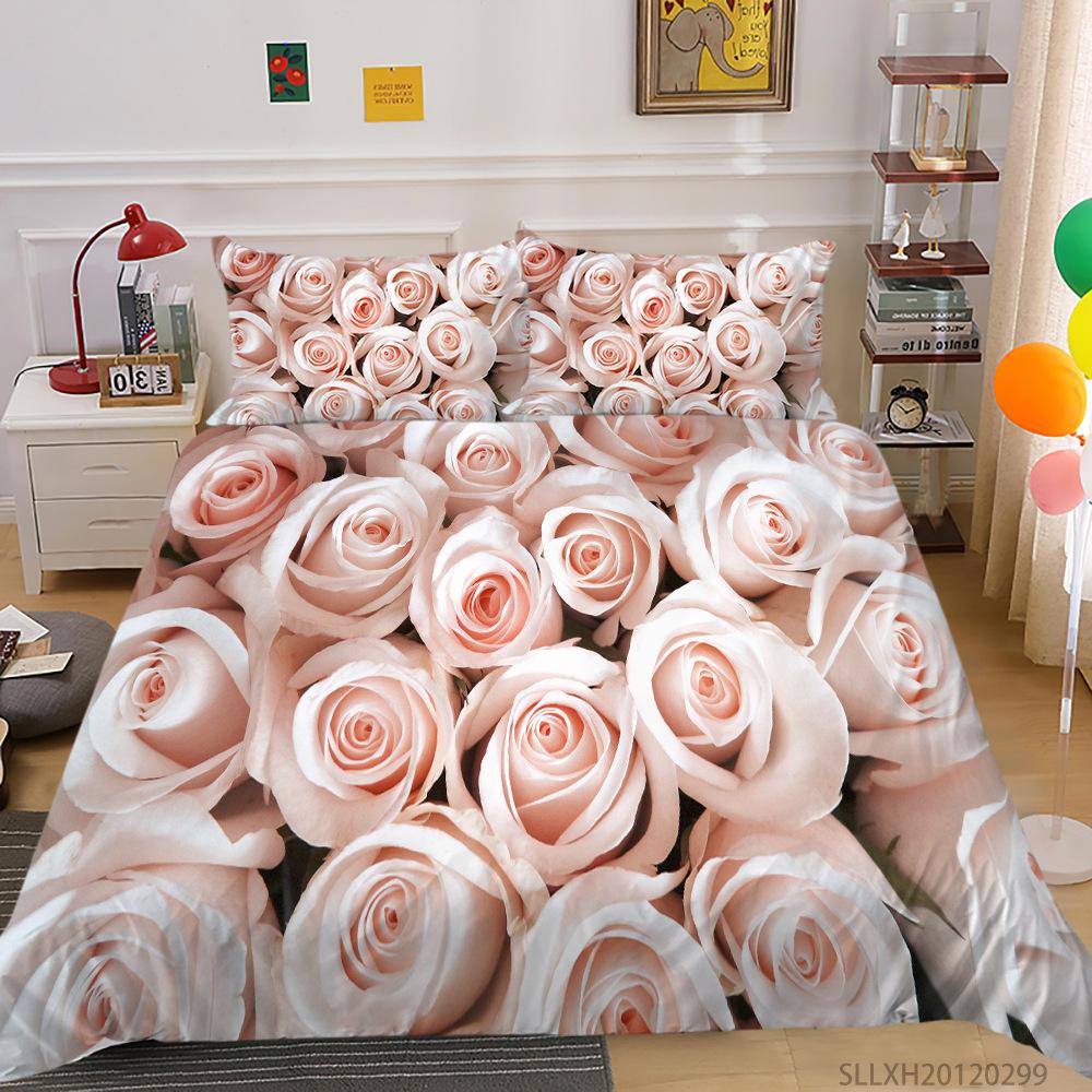 

3D Digital Printing Quilt Cover Pillowcase Two Or Three-Piece Set Rose Series Polyester EU single 135*200