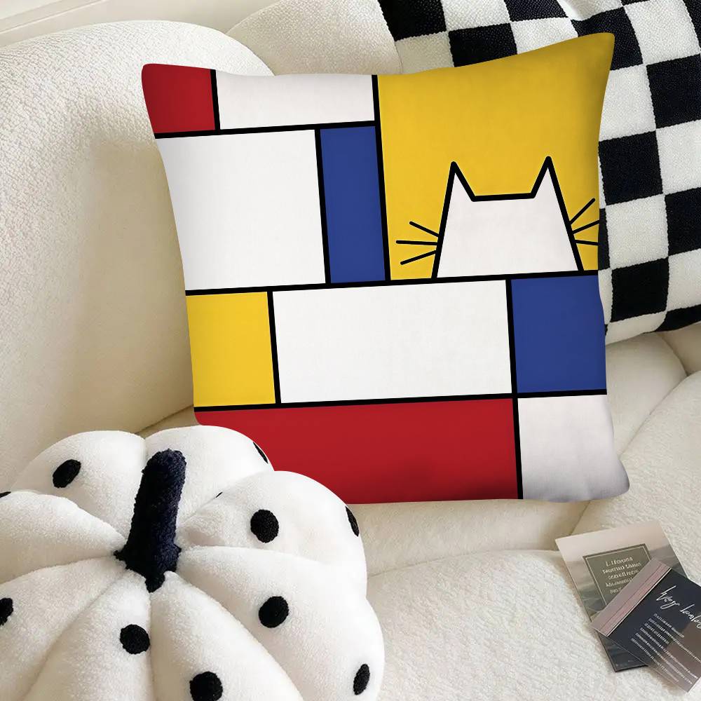 Piet Mondrian Art Pillow Case Fashion Square Pillowcase Bedroom Sofa Room Ins Decoration Leisure