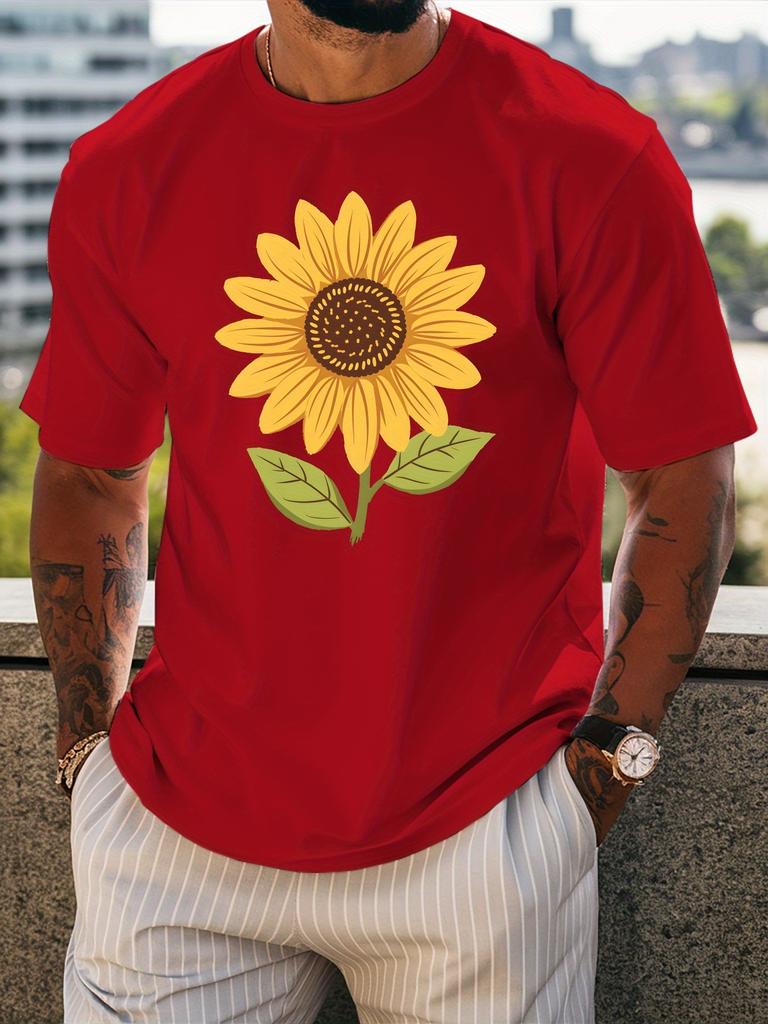 Unisexs Crew Neck T Shirt Bright Sunflower Cartoon Floral Graphic Short Sleeve Casual Cotton Nature Plant Lover Streetwear Tees