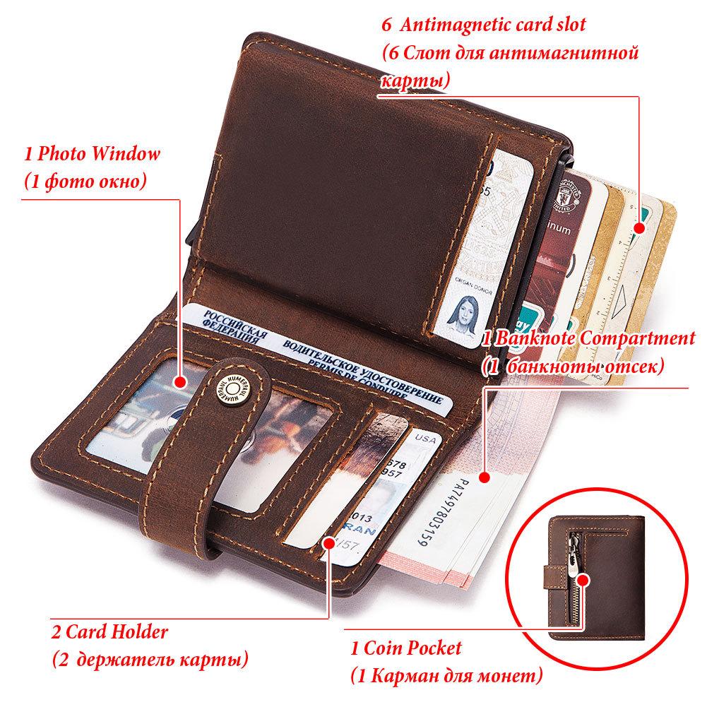 Men's Crazy Horse Leather Coin Purse with RFID Anti-Magnetic Protection, Vintage Short Wallet with Zipper, Genuine Leather Card Holder