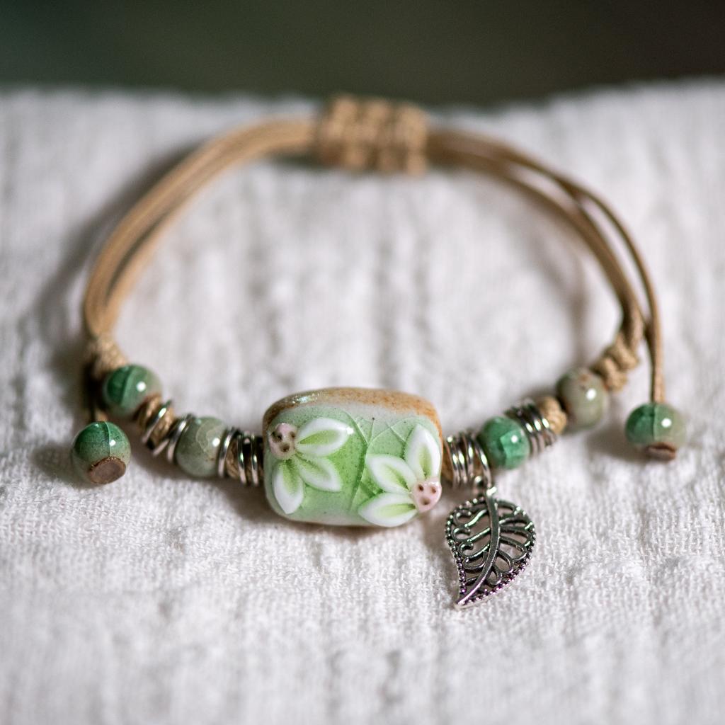 Forest Series Plant hand-kneaded Ceramic Adjustable DIY Bracelet For Women Gift Jewelry #CZ501