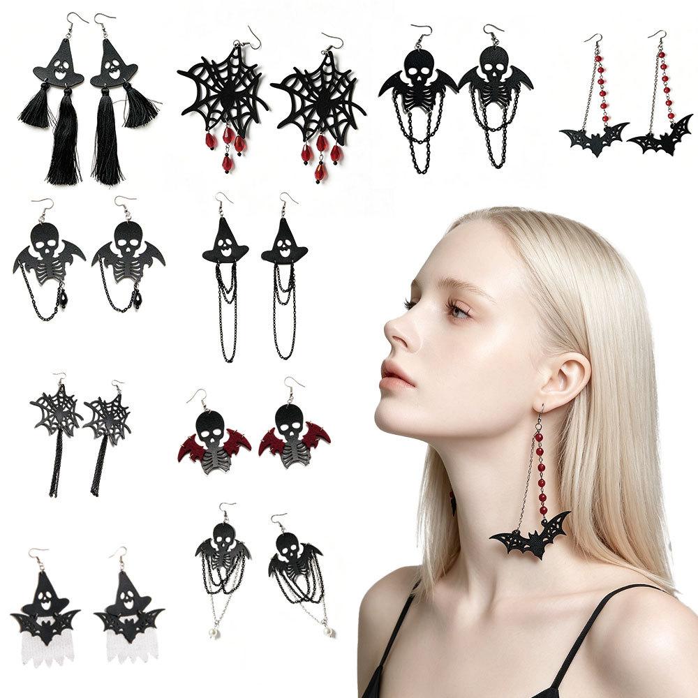 New Multiple Earrings Halloween Earrings Bat Skull Tassel Spider Web Earrings Party Ball Accessories